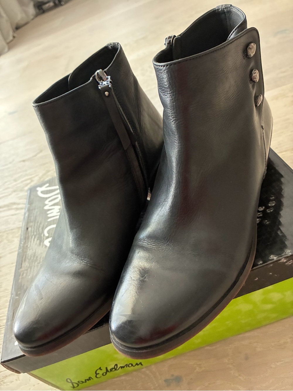 Sam Edelman Black Leather Side-Zip Ankle Booties